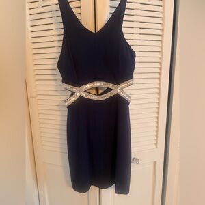 Elegant Navy Dress with Silver Accents